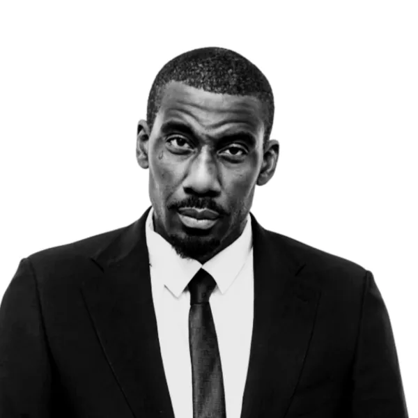 Black-and-white portrait of Amar'e Stoudemire