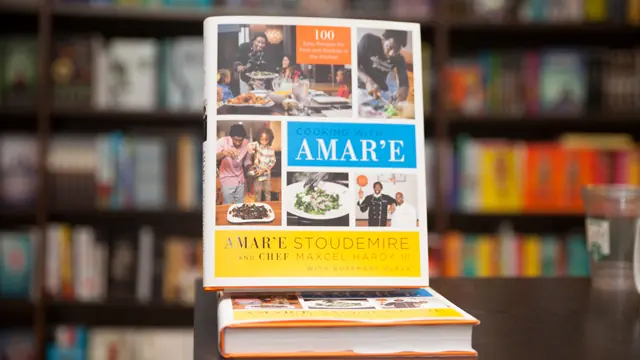 A cookbook co-authored by Amar'e Stoudemire on display